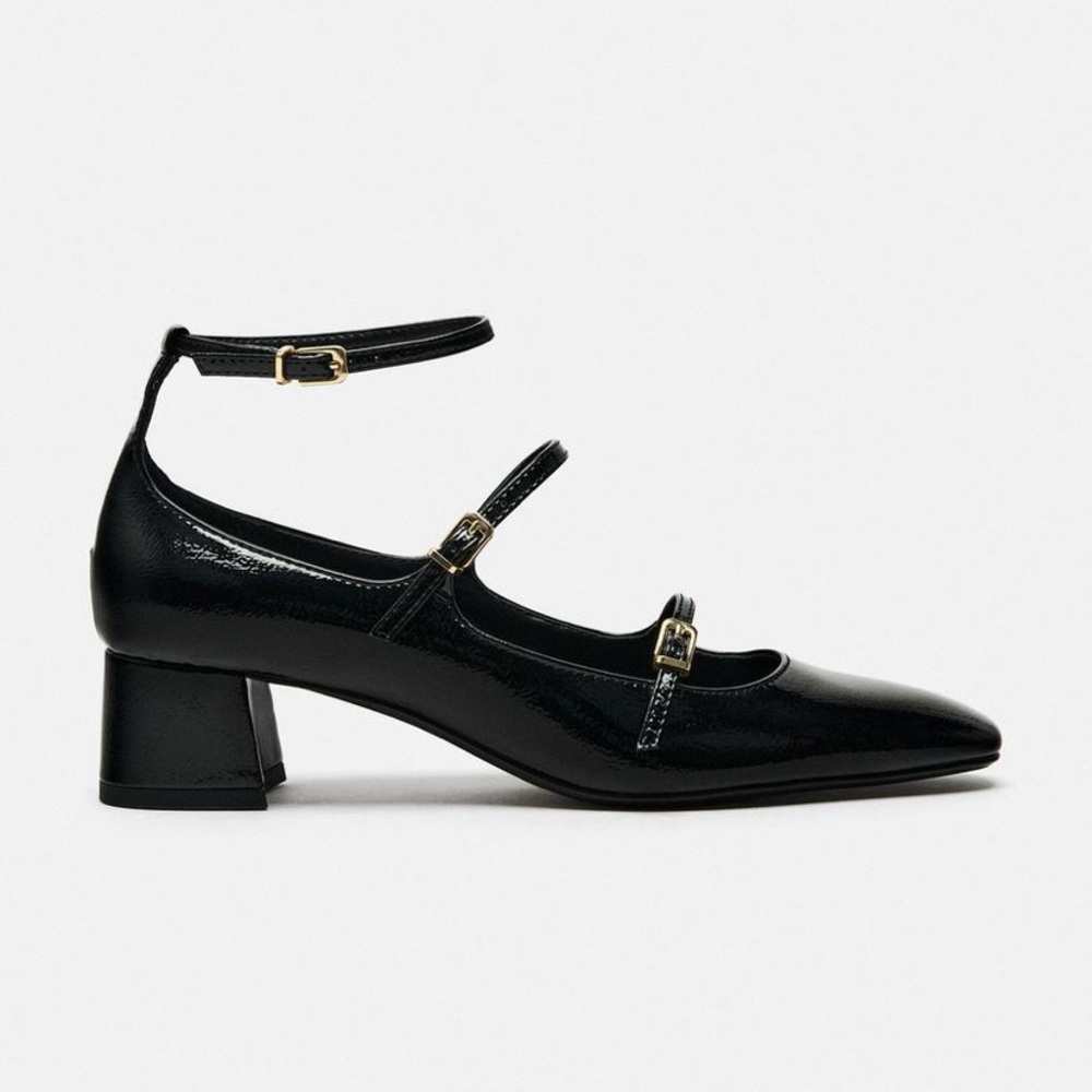 Zara black patent strappy maryjane heels